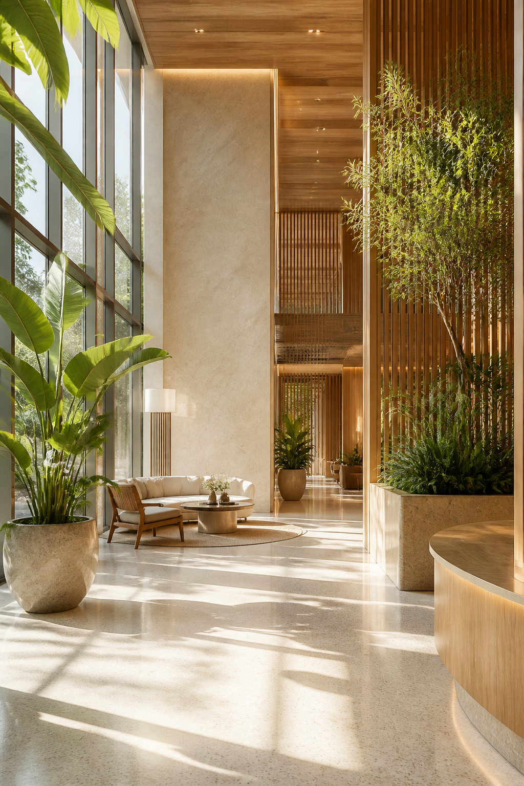 Bright building atrium atmosphere