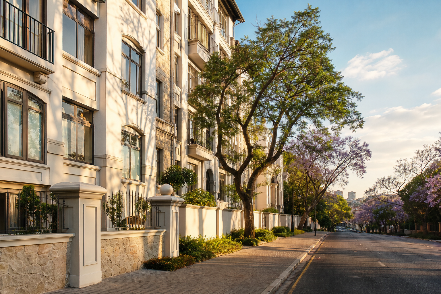 Sunlit city street atmosphere for Mastandi